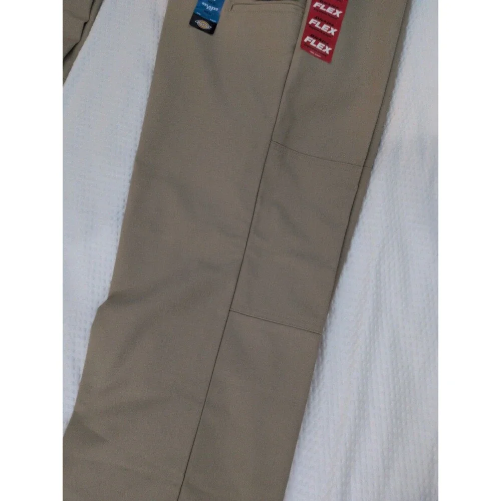 Dickies Flex Men Khaki 2 Pair Double Knee Relaxed Fit Straight Leg Pant 40x32